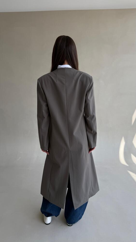 3-button High Neck Long Blazer