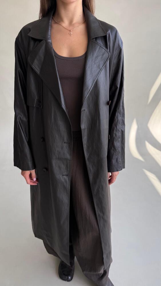 Luxe Leather Trench Coat w/Belt