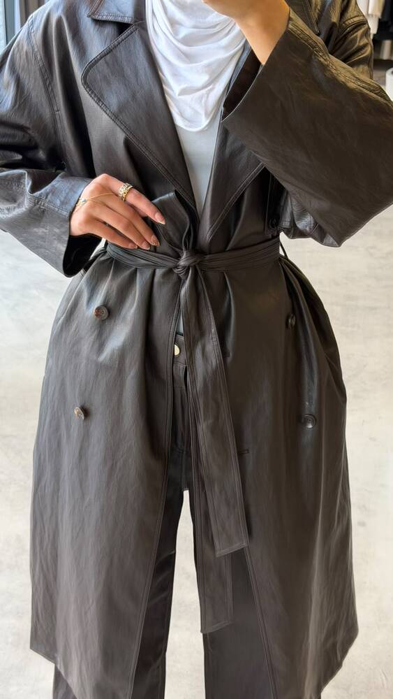 Luxe Leather Trench Coat w/Belt