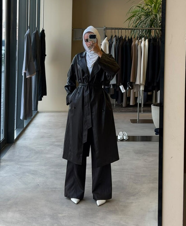 Luxe Leather Trench Coat w/Belt