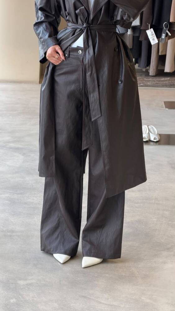 Silver-button  Leather Pants