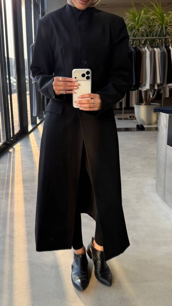 3-button High Neck Long Blazer