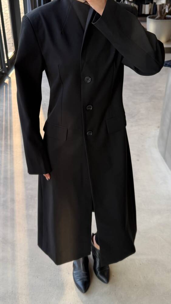 3-button High Neck Long Blazer