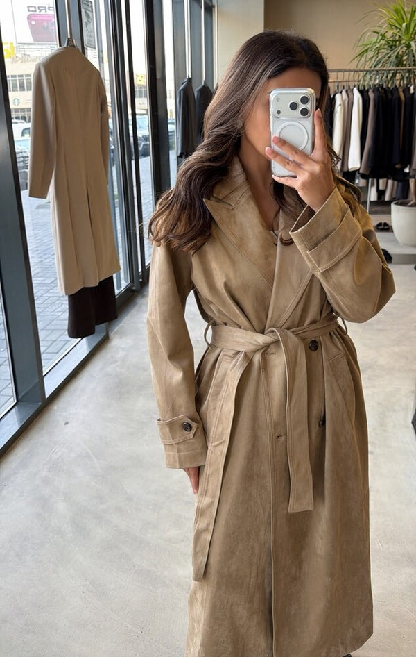Angled-lapel Suede Trench  Suit