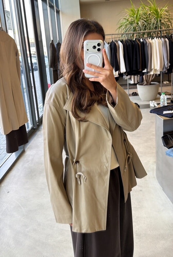 Stylish Tie-waist Leather Jacket