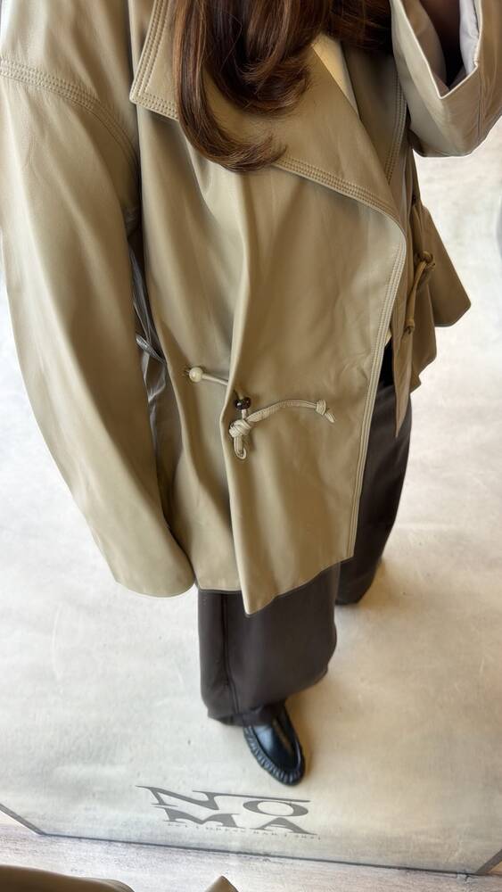 Stylish Tie-waist Leather Jacket
