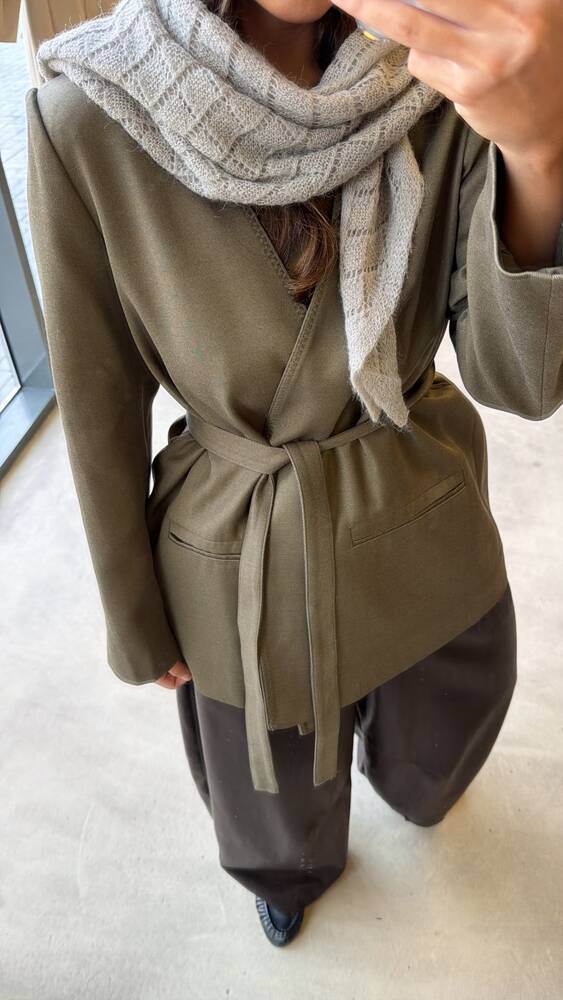 Belted Zigzag Stitch Blazer
