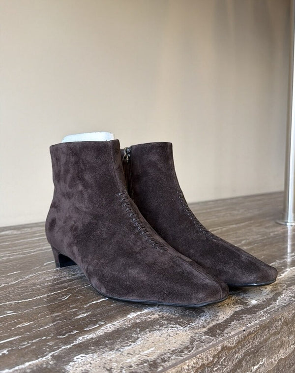 Square-toe Suede Ankle BootsX
