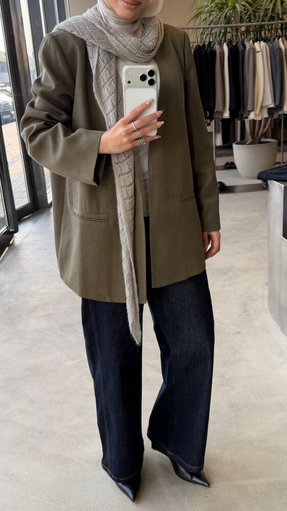 Belted Zigzag Stitch Blazer