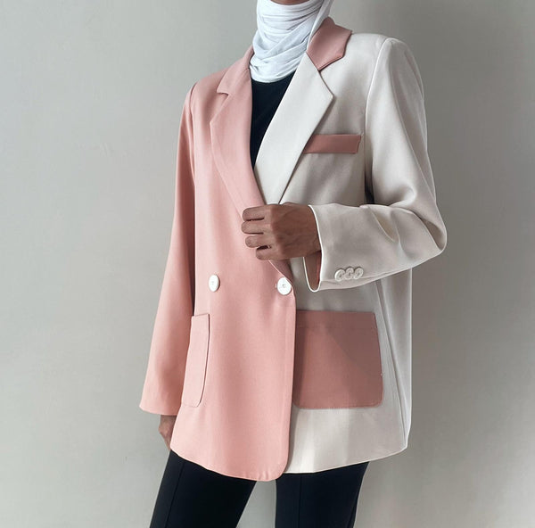 Hit Color Blazer For Women Notched Collar
