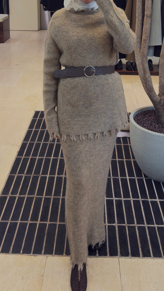 Fringed Knitted Skirt Set 2PC