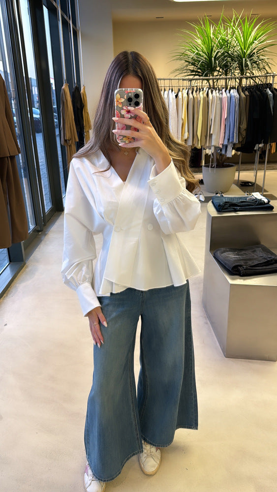 Short Pleated 2Buttons Shirt