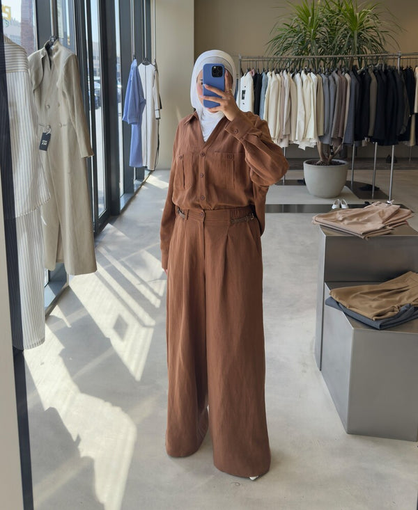 Pocketed-chest Shirt Set