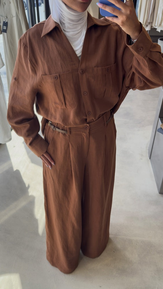 Pocketed-chest Shirt Set