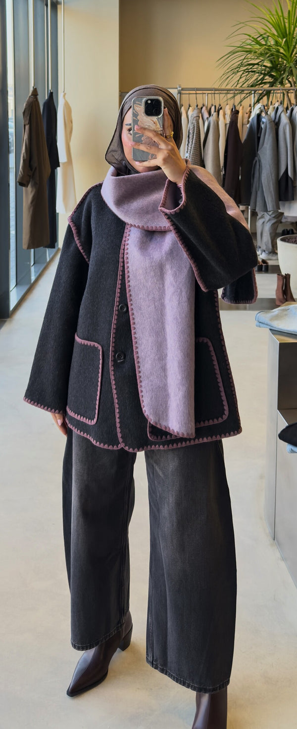 Stitch Detail  Woolen Jacket w/ Scarf