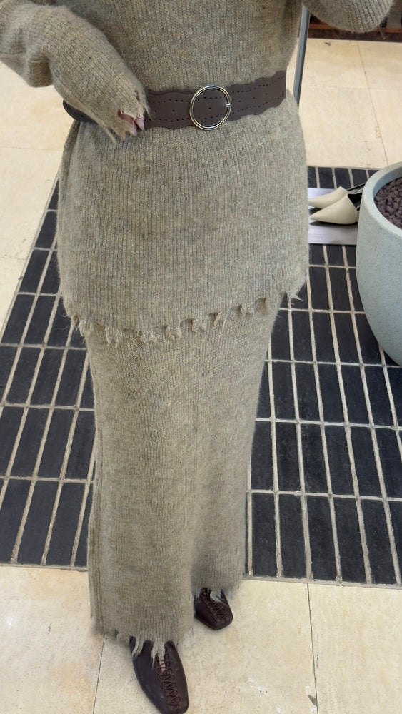 Fringed Knitted Skirt Set 2PC