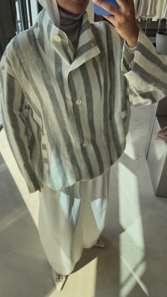 Stripe Stand Collar Shirtx