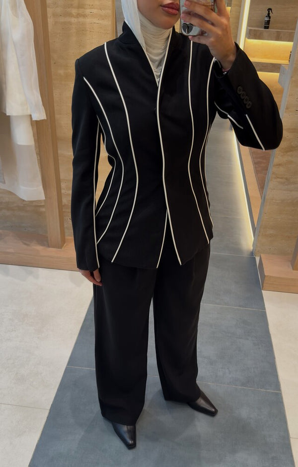 White Vertical  Lining Tailored Set