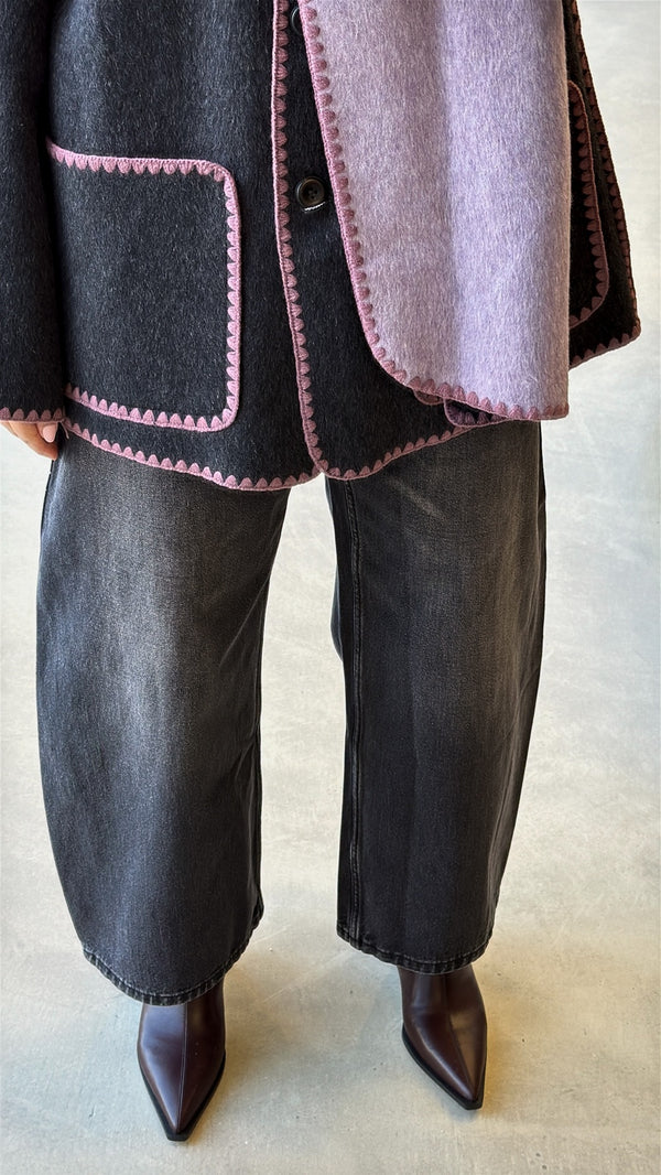 Stitch Detail  Woolen Jacket w/ Scarf