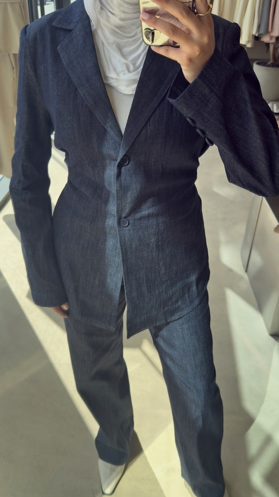 Belted Denim Blazer Set