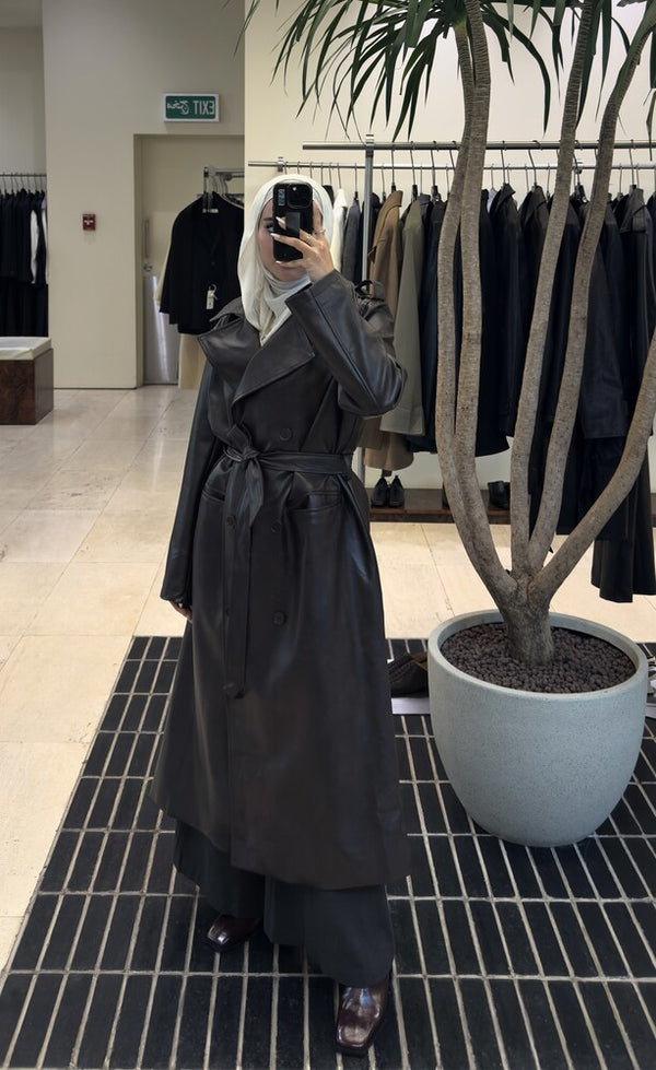 6 Buttons PU Leather Long Coat