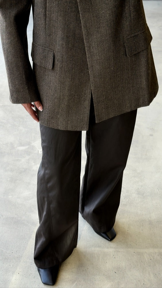 Silver-button  Leather Pants