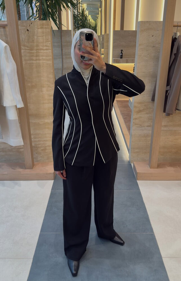 White Vertical  Lining Tailored Set