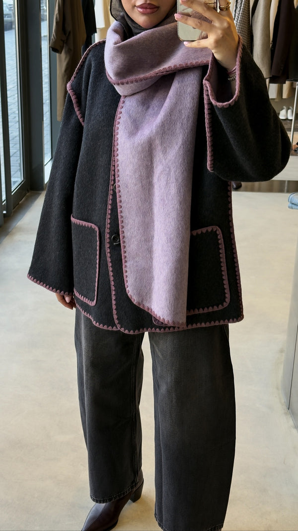 Stitch Detail  Woolen Jacket w/ Scarf