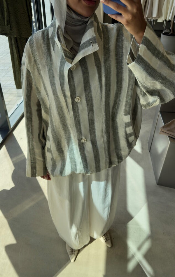 Stripe Stand Collar Shirtx