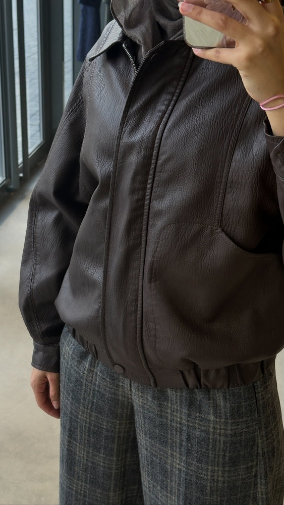 Zip Leather Short Jacket