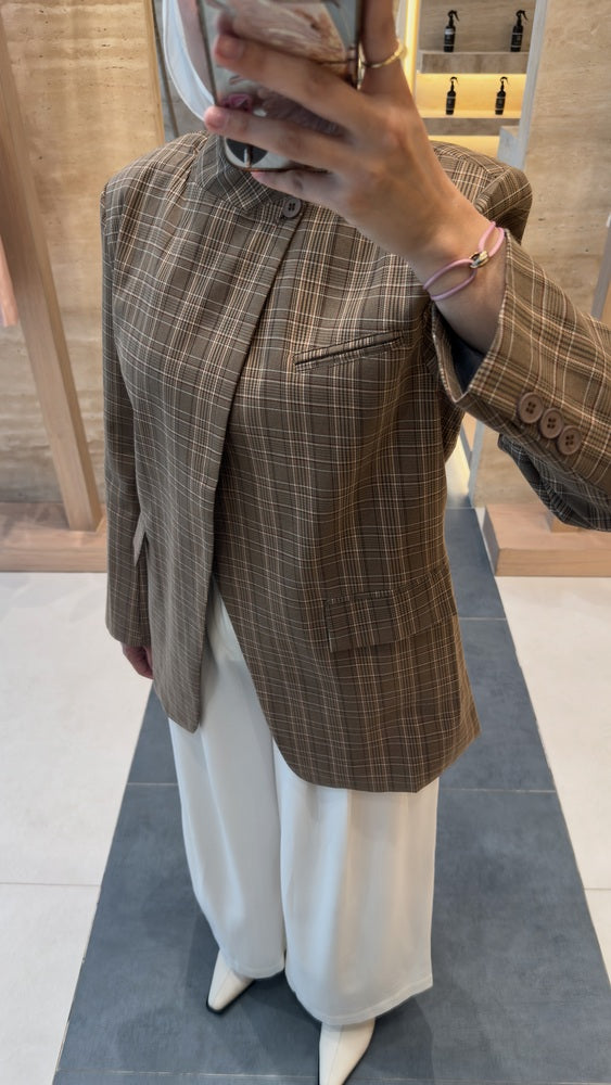 Band Collar Plaid Blazer