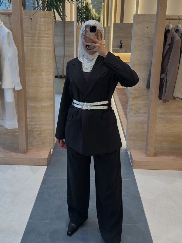 Dual White Belted Blazer