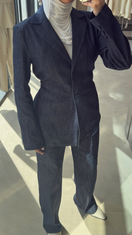 Belted Denim Blazer Set