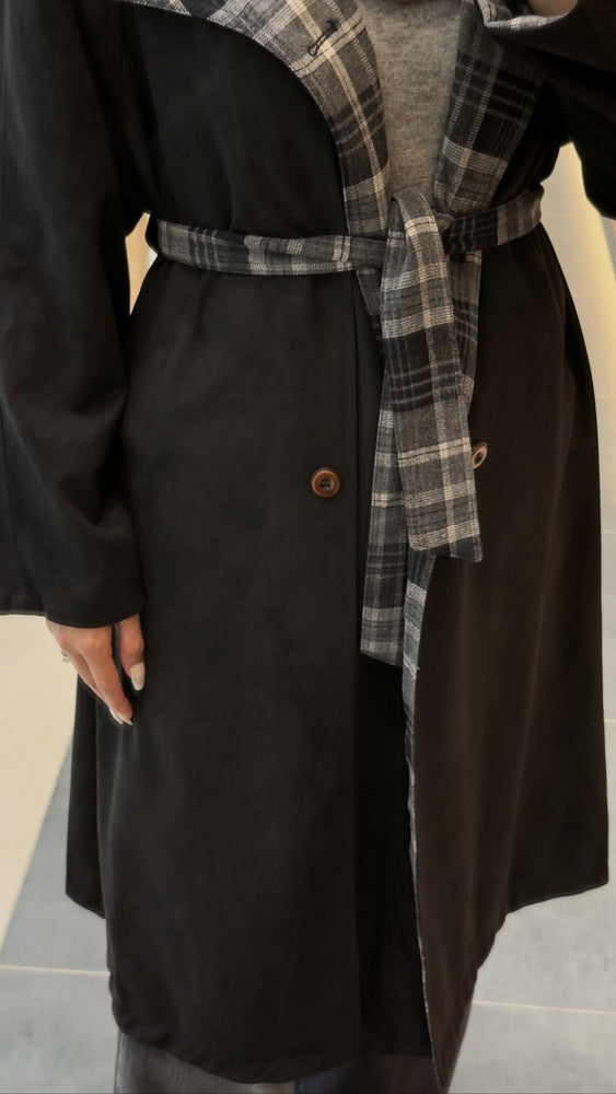 Underplaid Brown Two-faced Coat