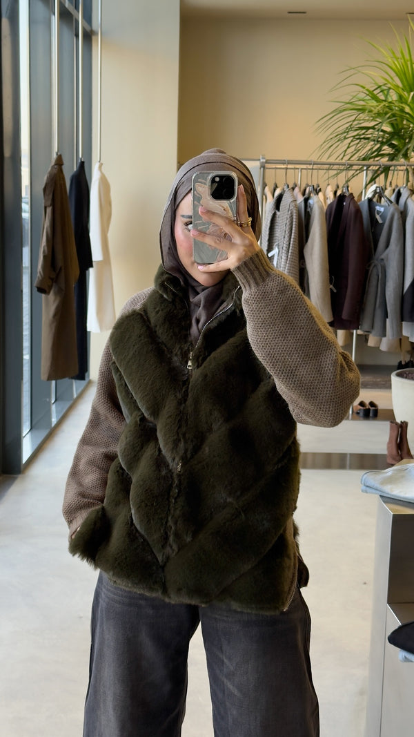 Fur Knit Long Sleeve Jacket