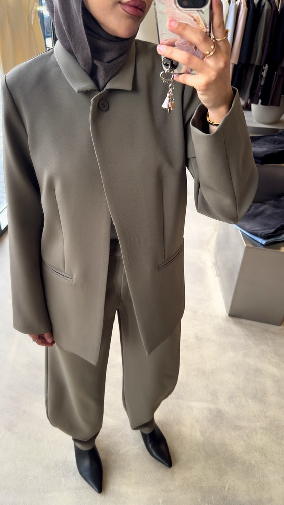 High-neck Minimalist Blazer Set 2PC