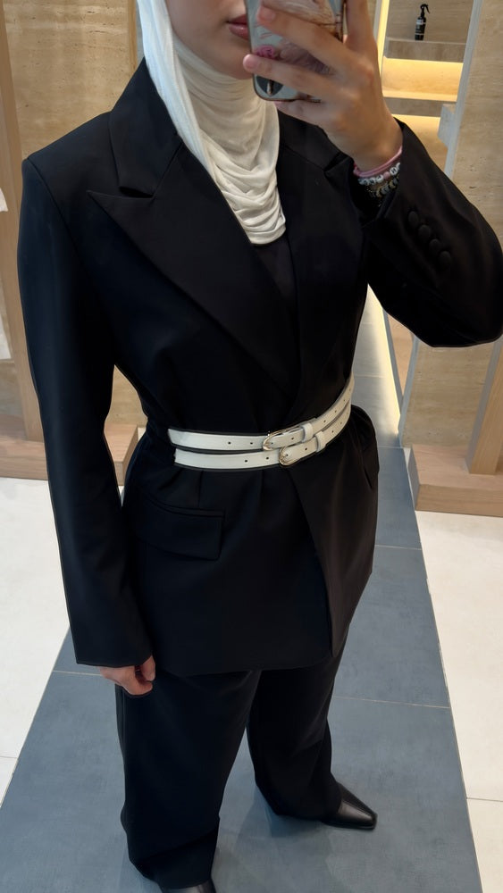 Dual White Belted Blazer