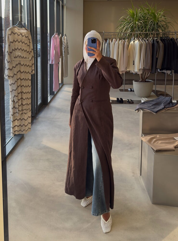 Drape Double-breasted Long Blazer