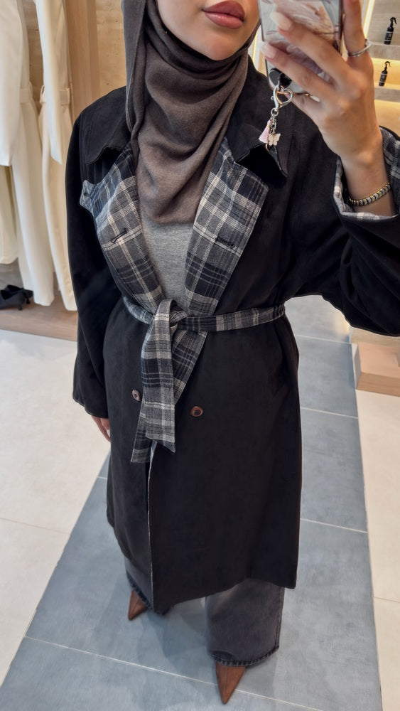 Underplaid Brown Two-faced Coat