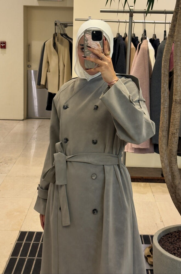 Vneckline Belted Suede Trench Coat