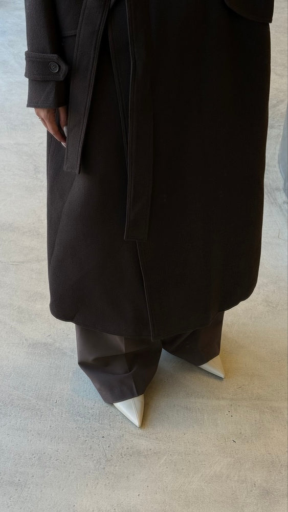 No-button Woolen Belted Coat