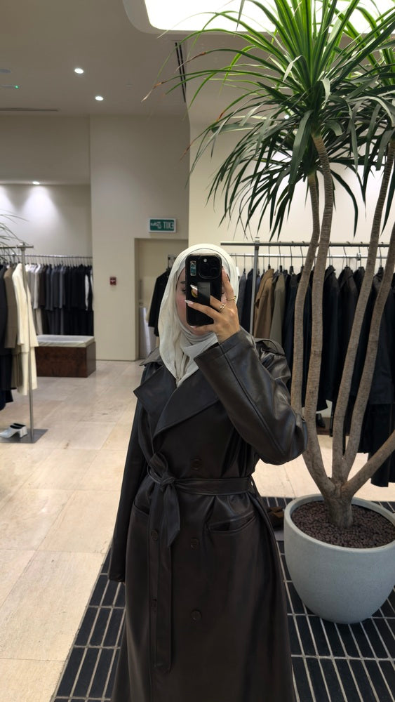 6 Buttons PU Leather Long Coat