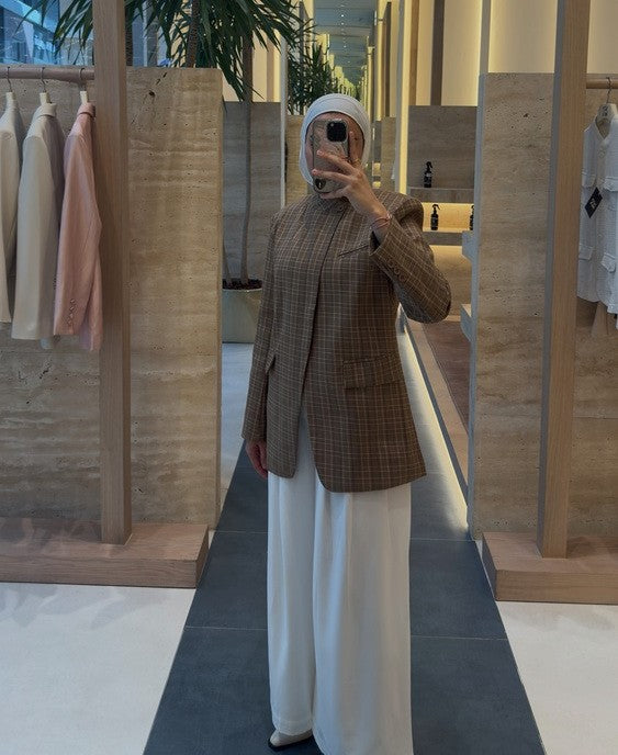 Band Collar Plaid Blazer