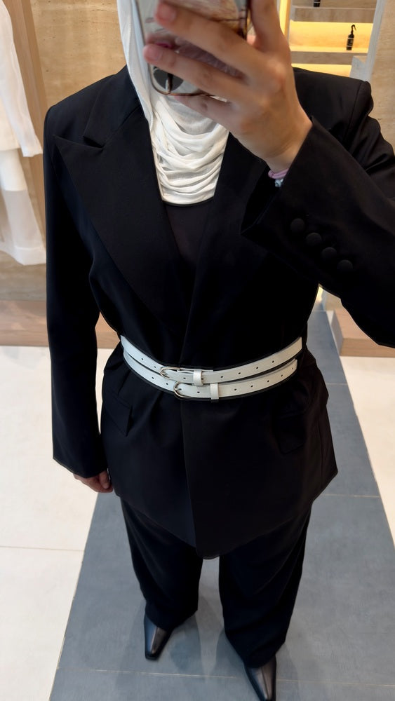 Dual White Belted Blazer