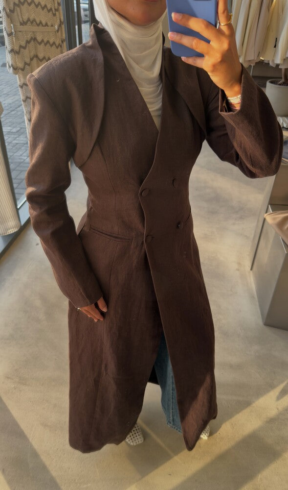 Drape Double-breasted Long Blazer