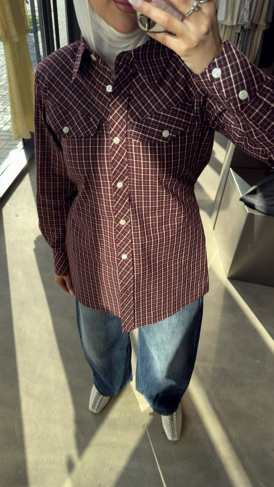 Side Buttoned Plaid Shirt