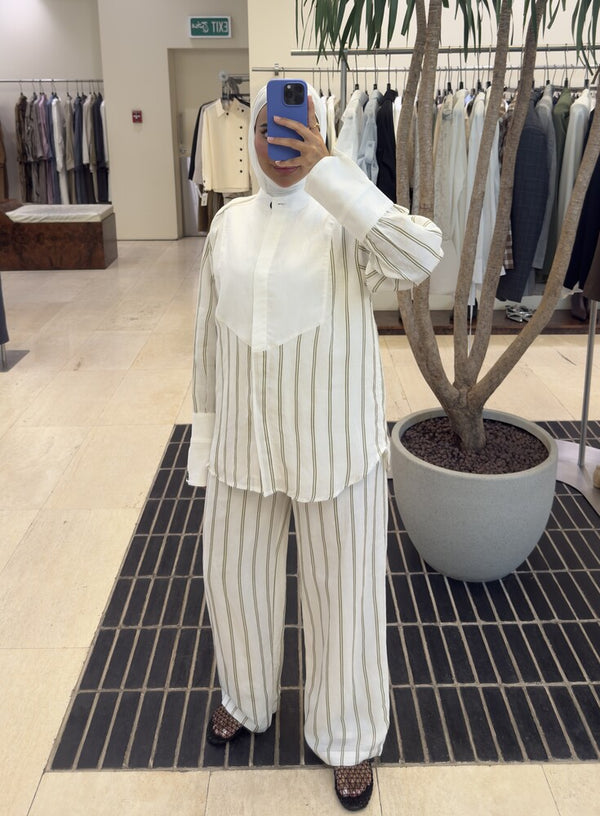 Bib-Front Stripe Linen Set