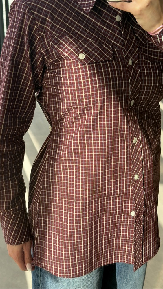 Side Buttoned Plaid Shirt