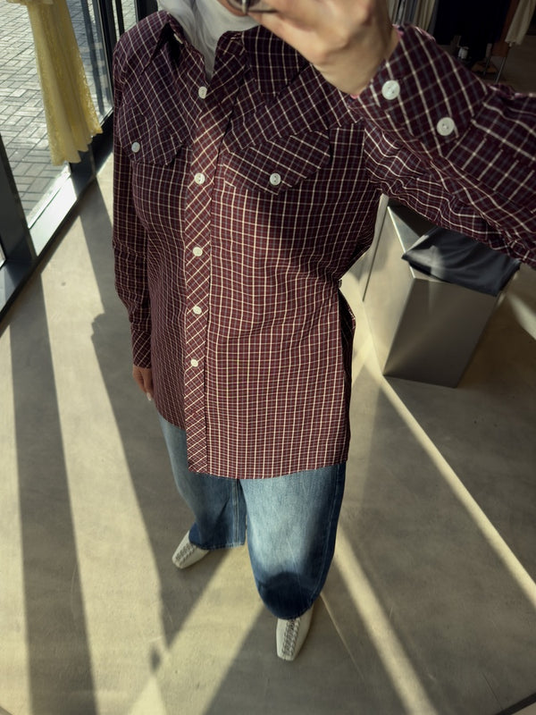 Side Buttoned Plaid Shirt
