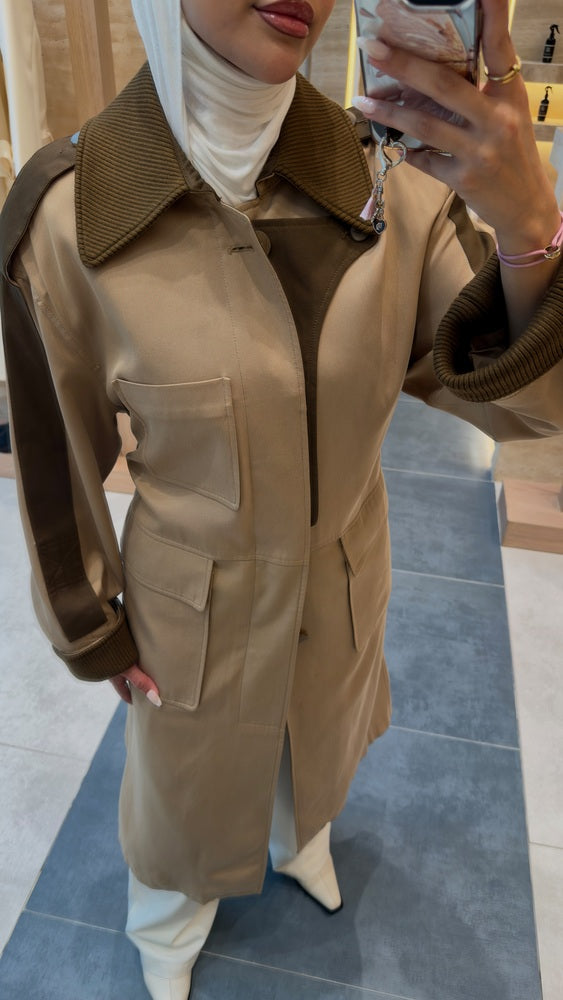 Ribbed Knit Collared Trench Coat w/ Belt